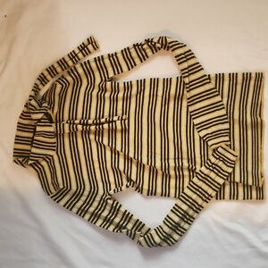 BCBG size XS yellow and brown striped sweater with tie neck